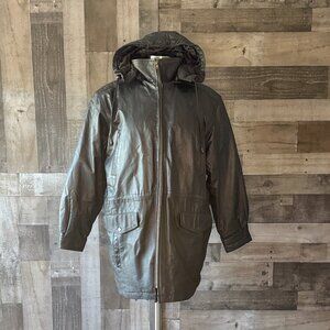 Fashion Elements vintage black leather jacket large quilted zip up hoodie grunge